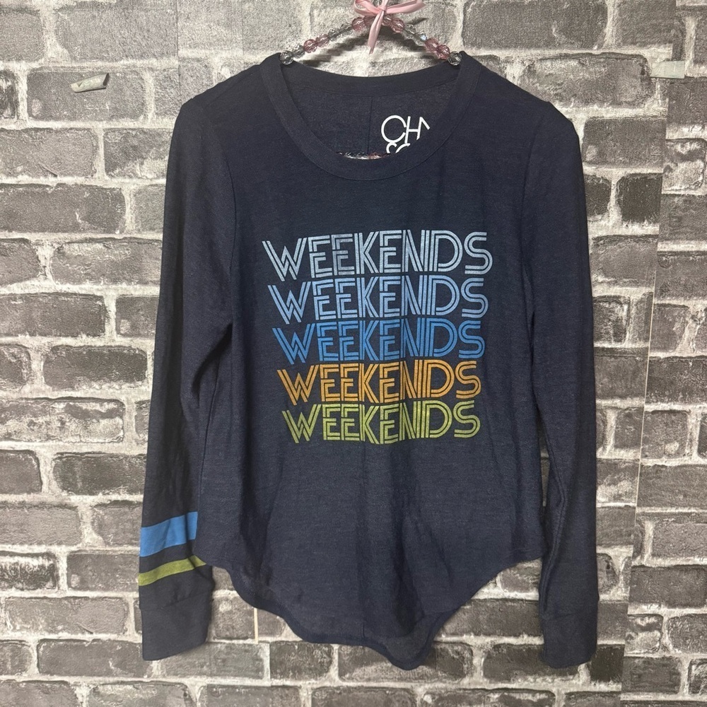 NWT Chaser weekends sweater navy blue striped wristcuffs